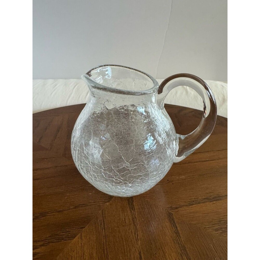 Vintage Miniature Clear Crackle Glass Pitcher with Handle